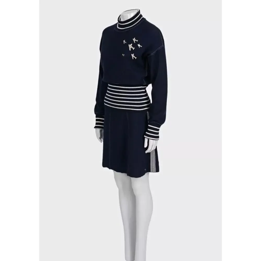 Chanel 2008 Cruise Blue Knit Embellished Skirt Suit Sz 38